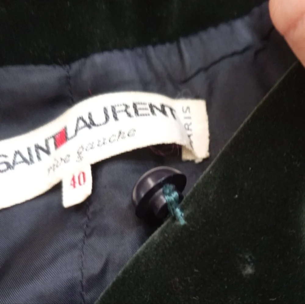 🤍 Saint Laurent vintage 1970s dark green velvet Victorian-inspired blaze - Picture 9 of 10